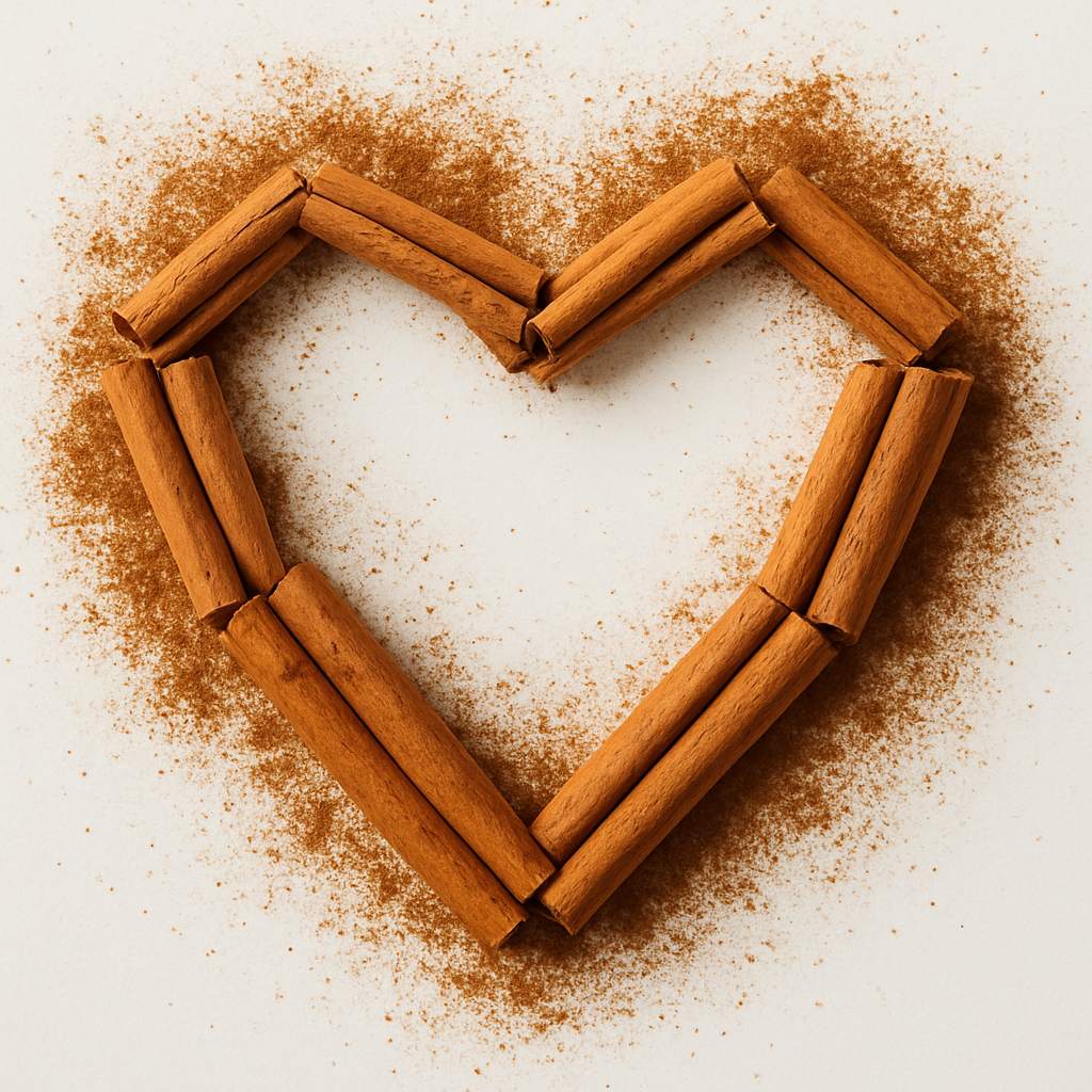 Ceylon cinnamon sticks arranged in a heart shape representing cardiovascular health benefits